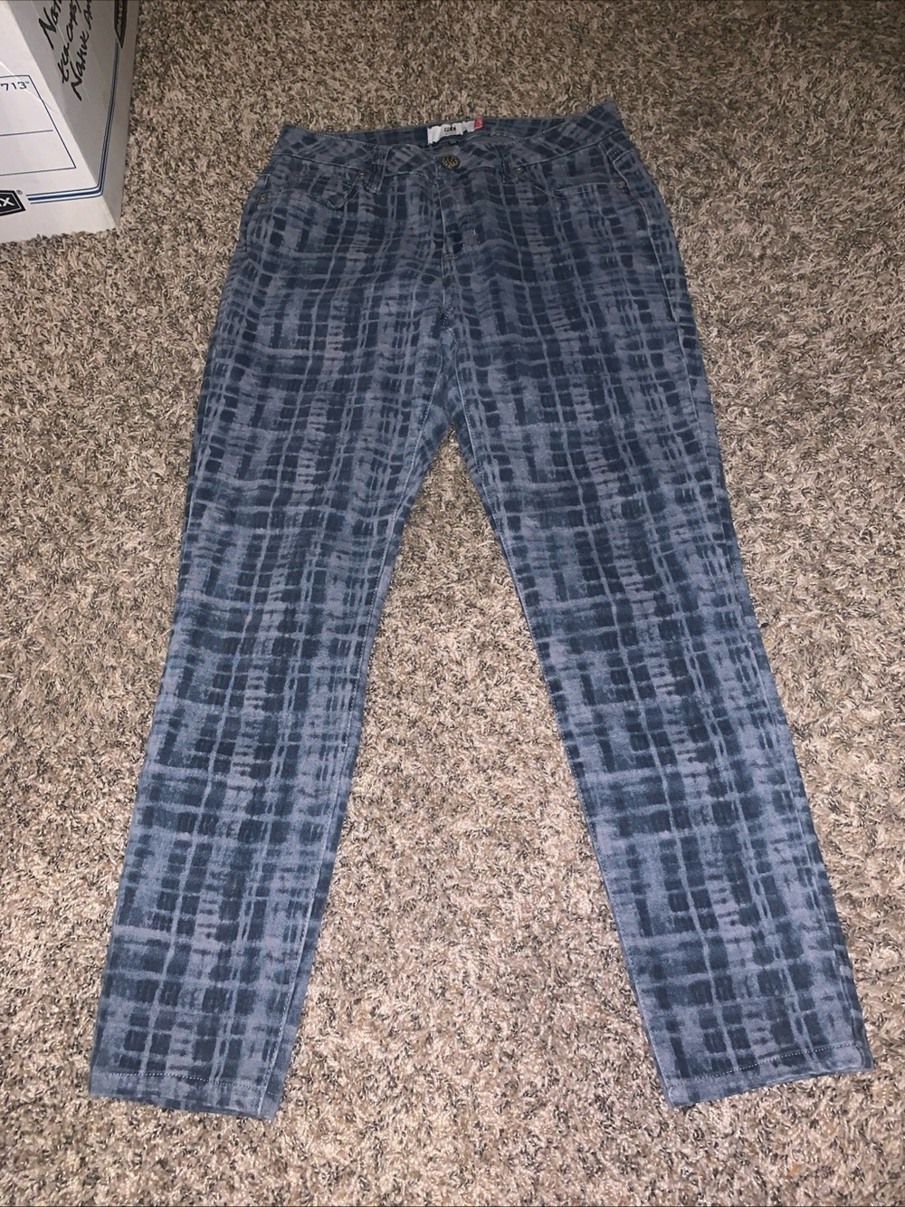 CAbi Women's Slate Plaid Slim Straight Jeans